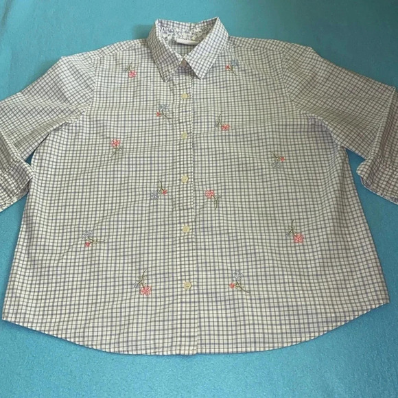ALFRED DUNNER floral beaded embroidered textured checkered button down size 14 - Picture 1 of 11